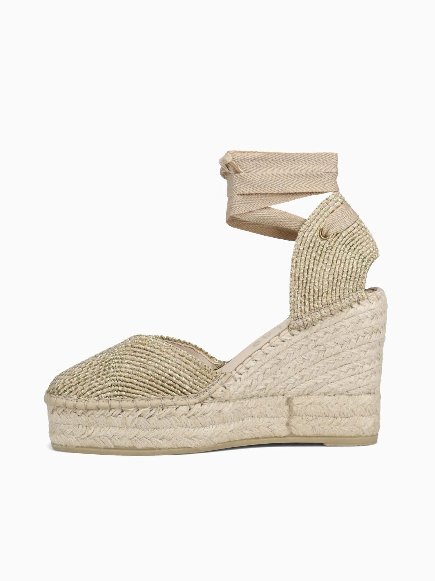 260026 Oro Lurex Burberry Wedge Sandals Espadrilles