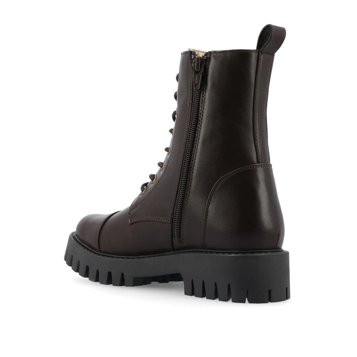 Burnished Leather Combat Boot AALEY LACE-UP BOOTIES IN VEGAN LEATHER