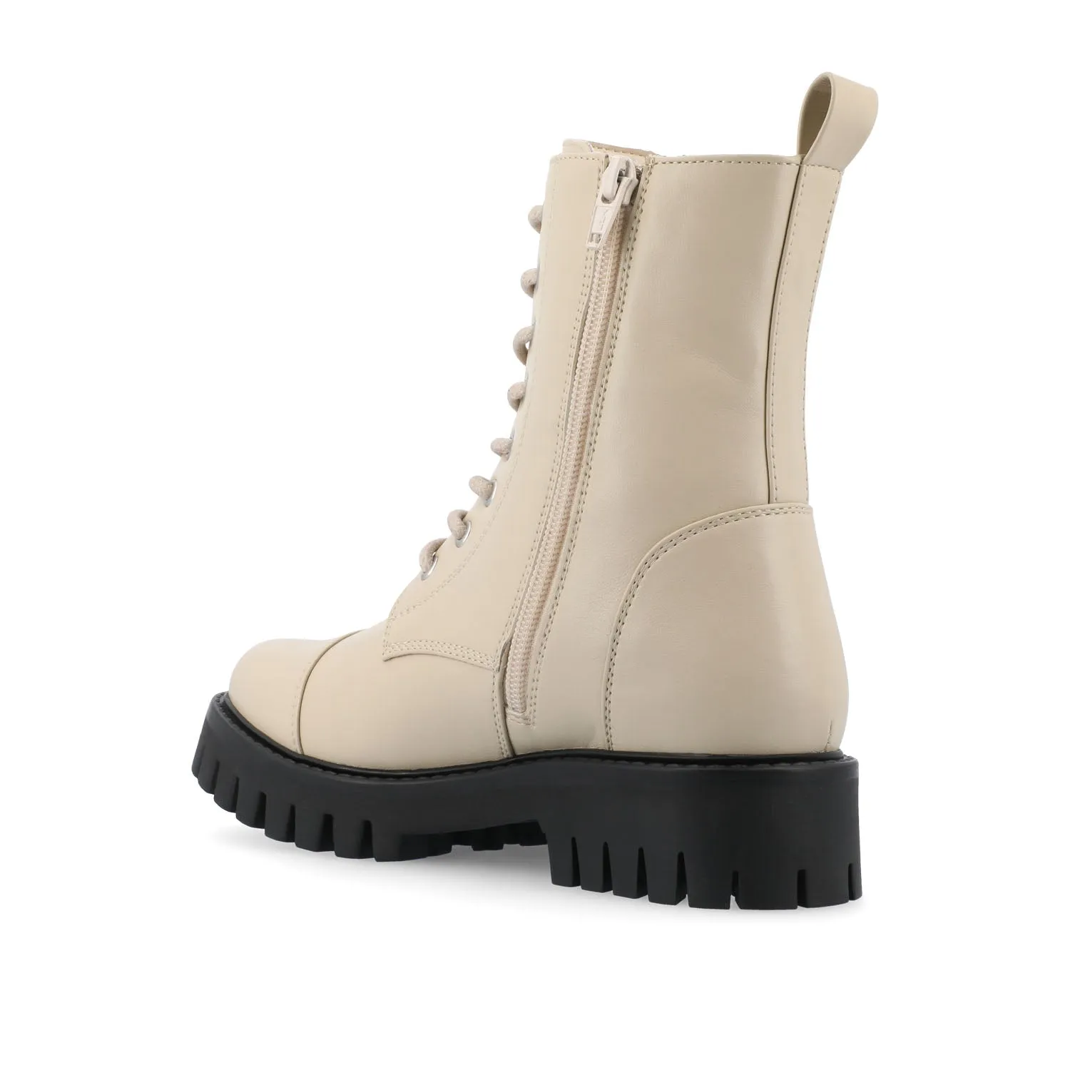 AALEY LACE-UP BOOTIES IN VEGAN LEATHER Knit Leather Combat Boots