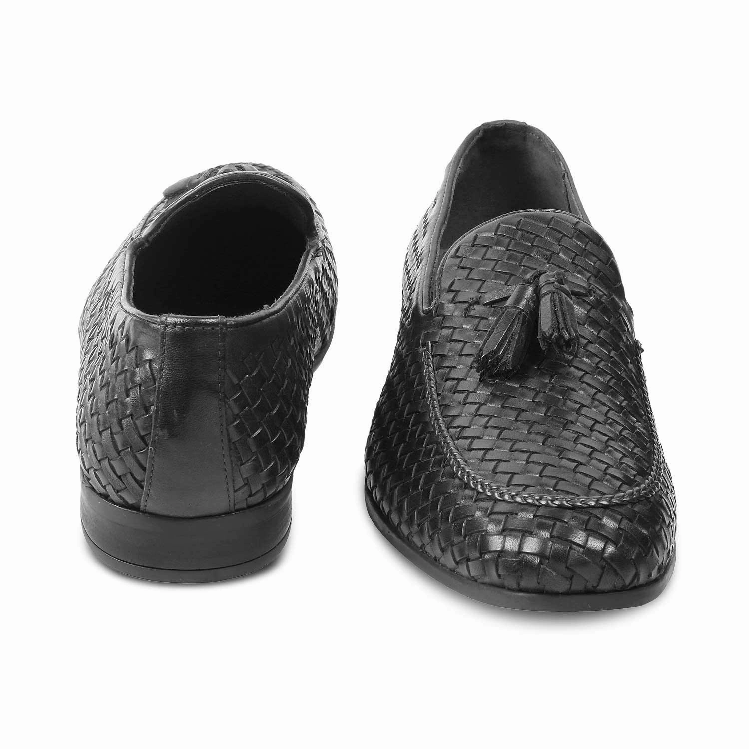 The Wove New Black Men's Leather Tassel Loafers Tresmode Velvet Loafers With Tuxedo