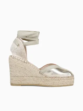 Christian Louboutin Mariza Du Desert 130 Gabardine Espadrille Platform Sandals 270500 Platino Laminado Piel
