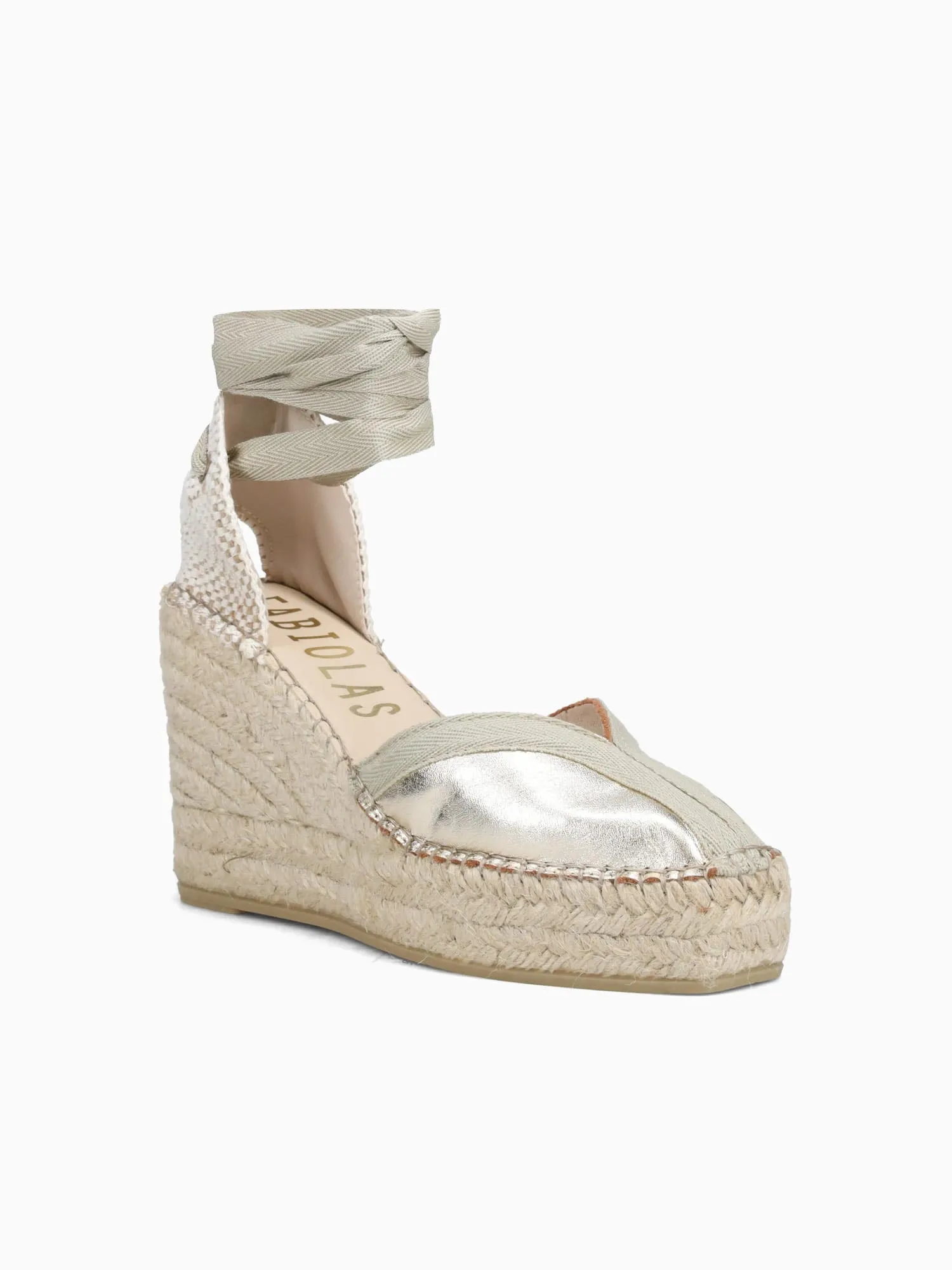 Closed Toe Espadrille Wedge Sandals 270500 Platino Laminado Piel