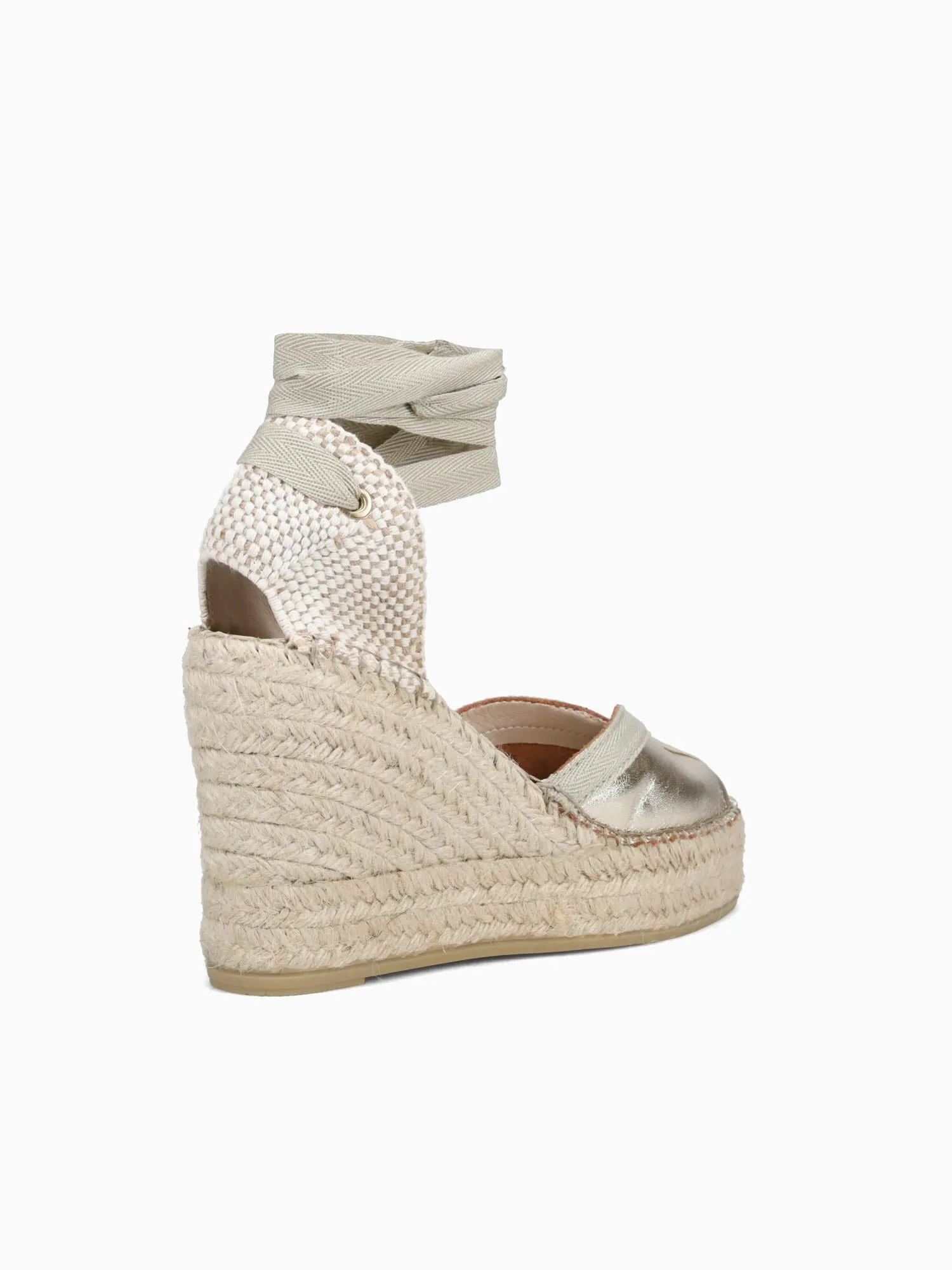 270500 Platino Laminado Piel Carina Canvas Wedge Espadrilles