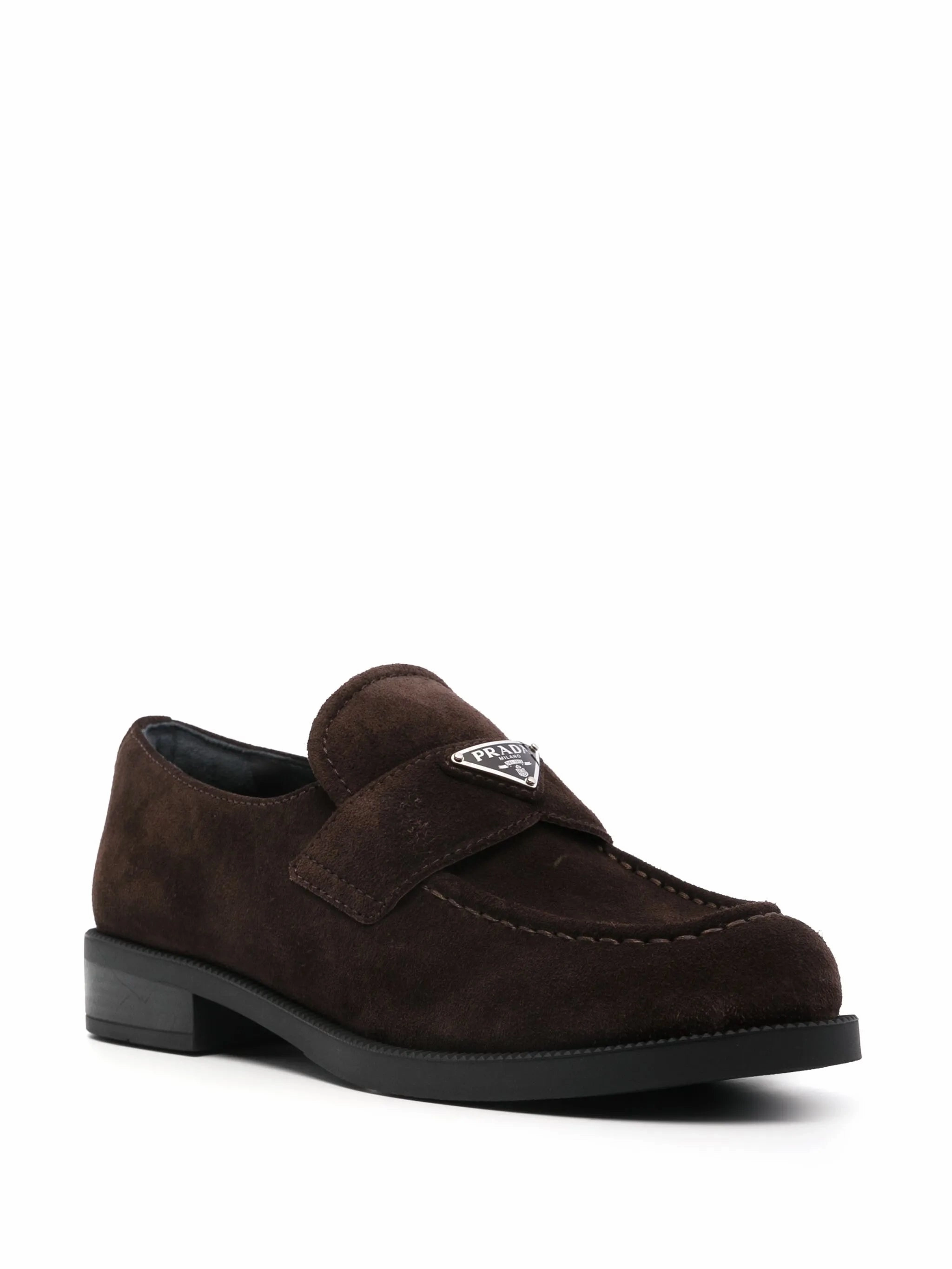 Ny Loafers enamel triangle-logo suede loafers