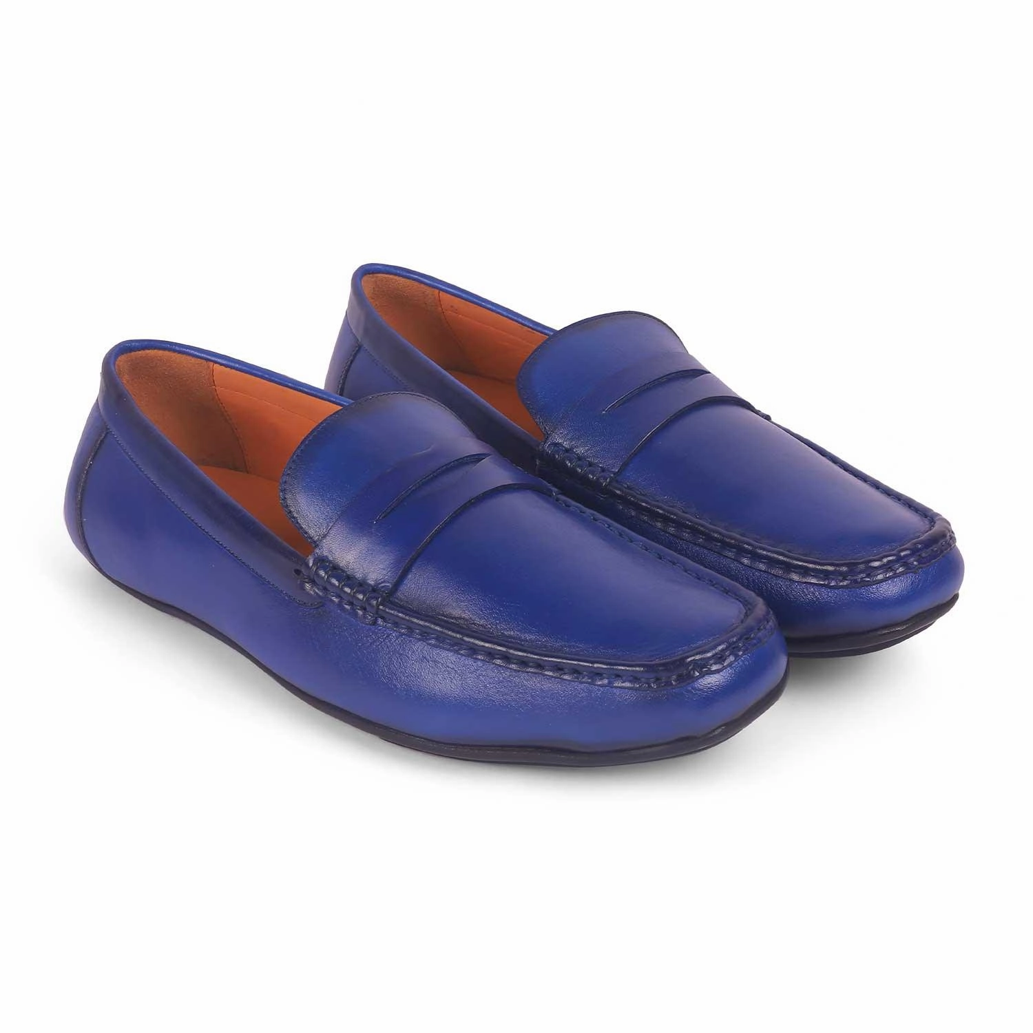 Tresmode Monto Blue Men's Leather Penny Driving Loafers Tyrese Haliburton Loafers