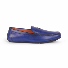 Tresmode Monto Blue Men's Leather Penny Driving Loafers Socks And Loafers