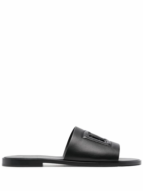 embossed-logo leather slides Slippers Met Logo