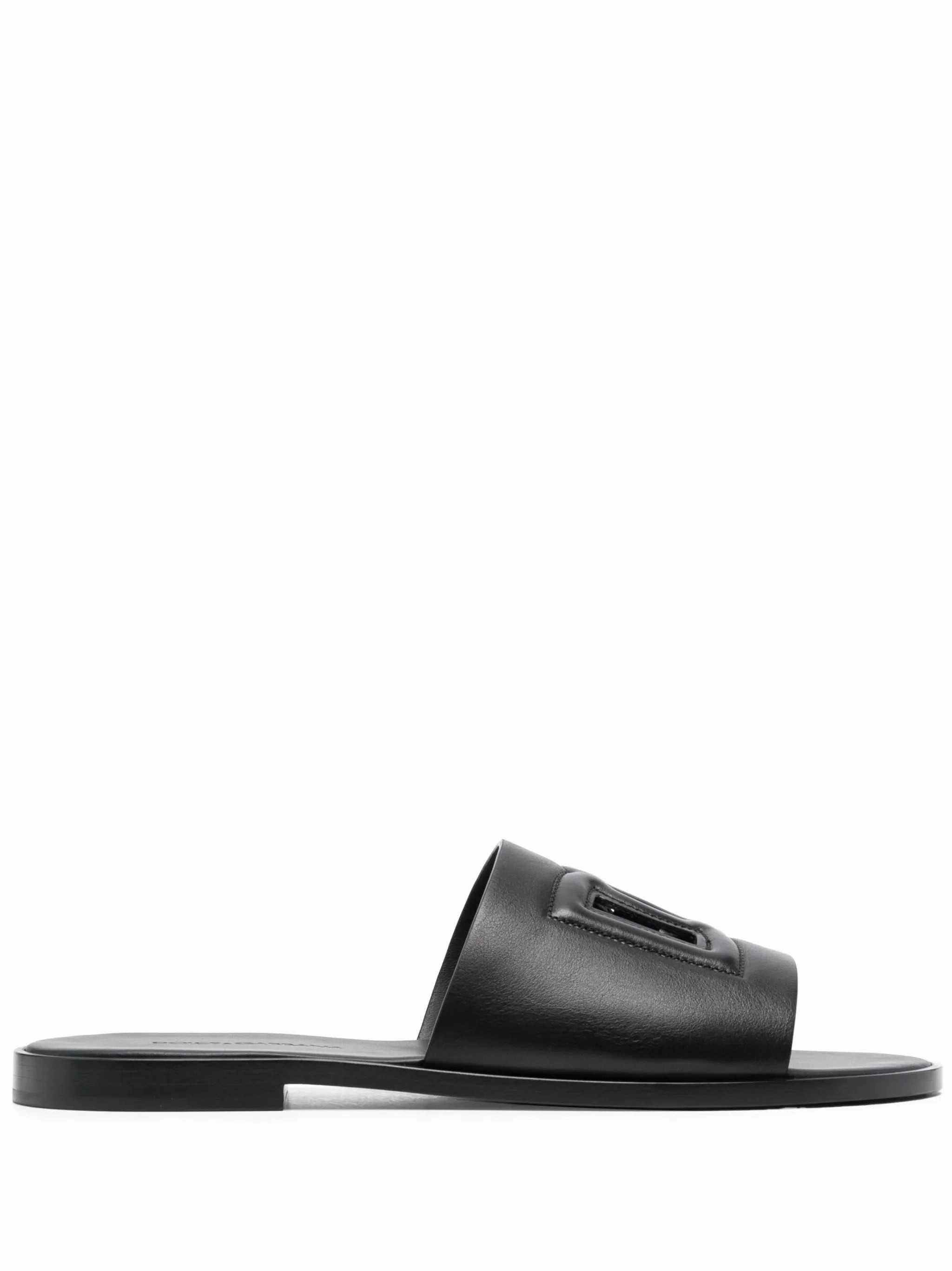 embossed-logo leather slides Open Toe Mule Slippers