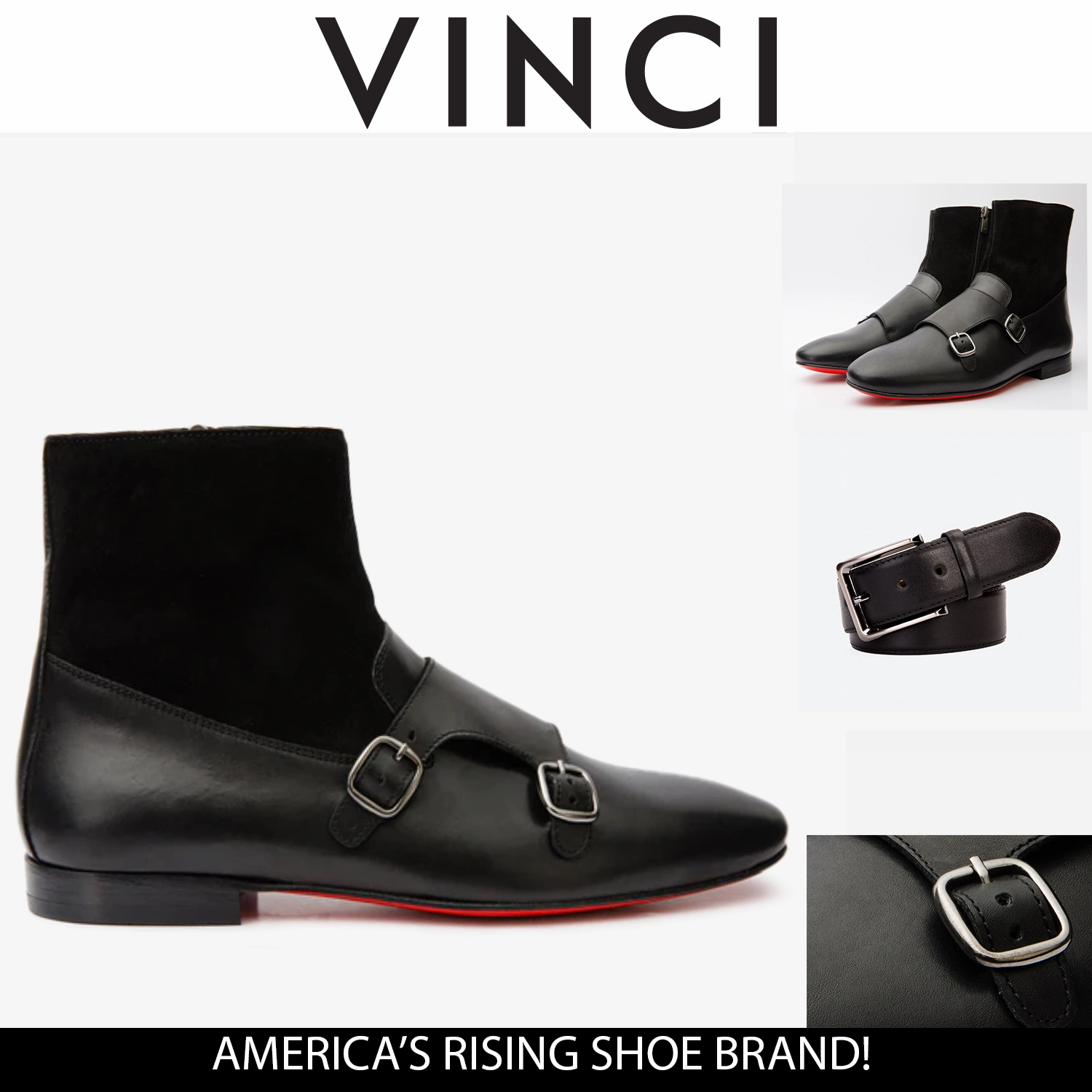 Wearing Dresses With Ankle Boots Preston Black Leather & Suede Double Monk Strap Ankle Men Boot