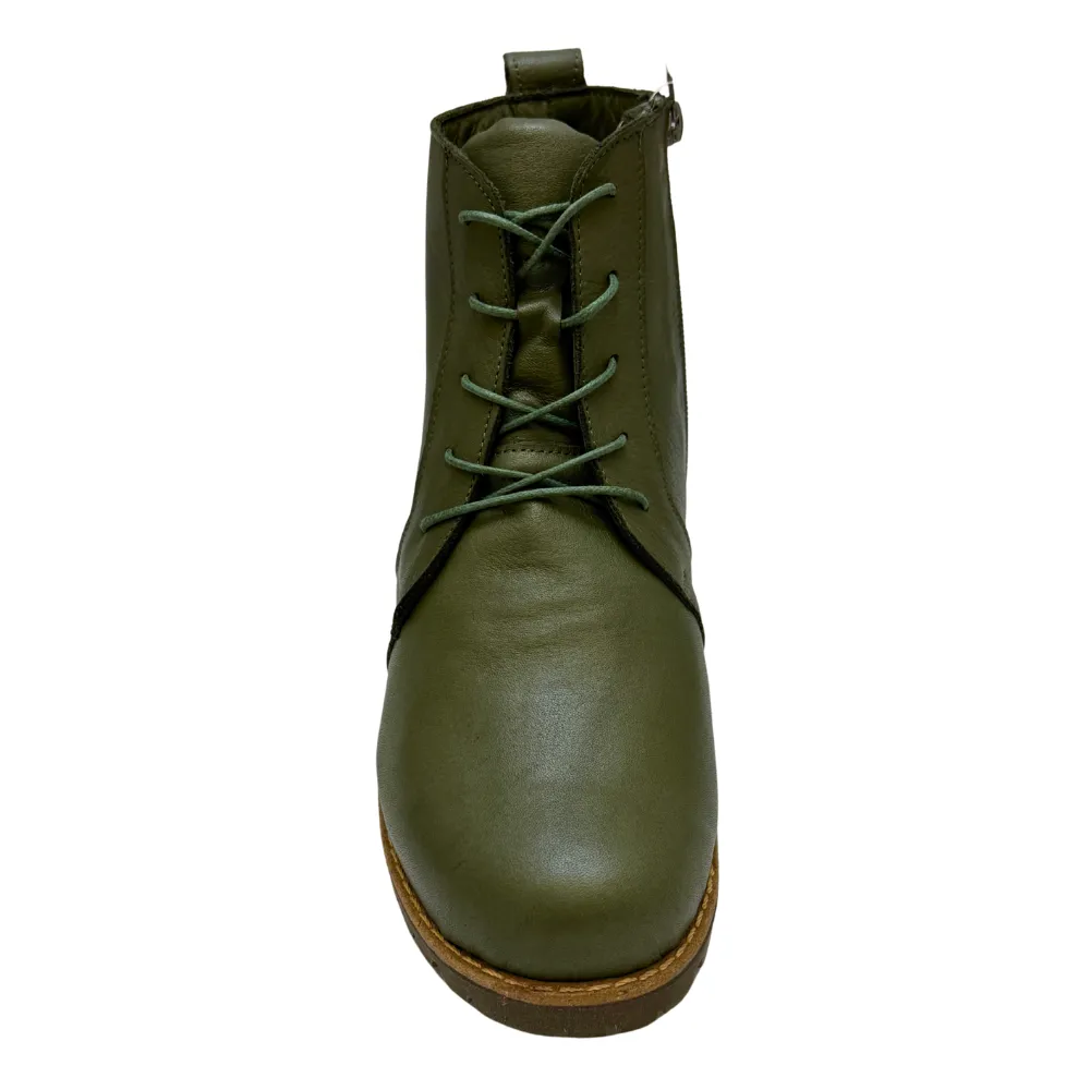Andrea Conti Naughty Olive Leather Boot (Women's) Combat Boots Near Me