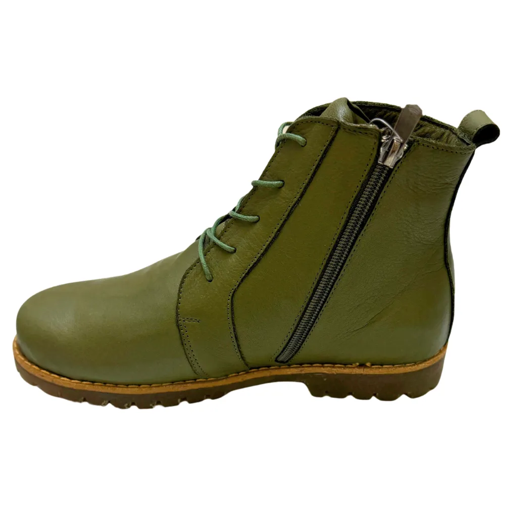 Andrea Conti Naughty Olive Leather Boot (Women's) Combat Boots With Laces