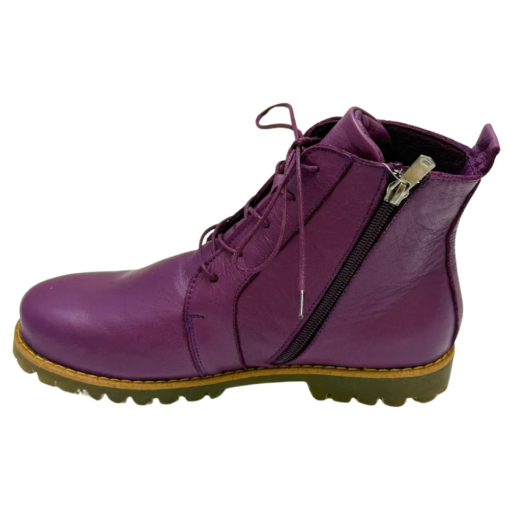 Andrea Conti Naughty Plum Leather Boot (Women's) All Weather Combat Boots