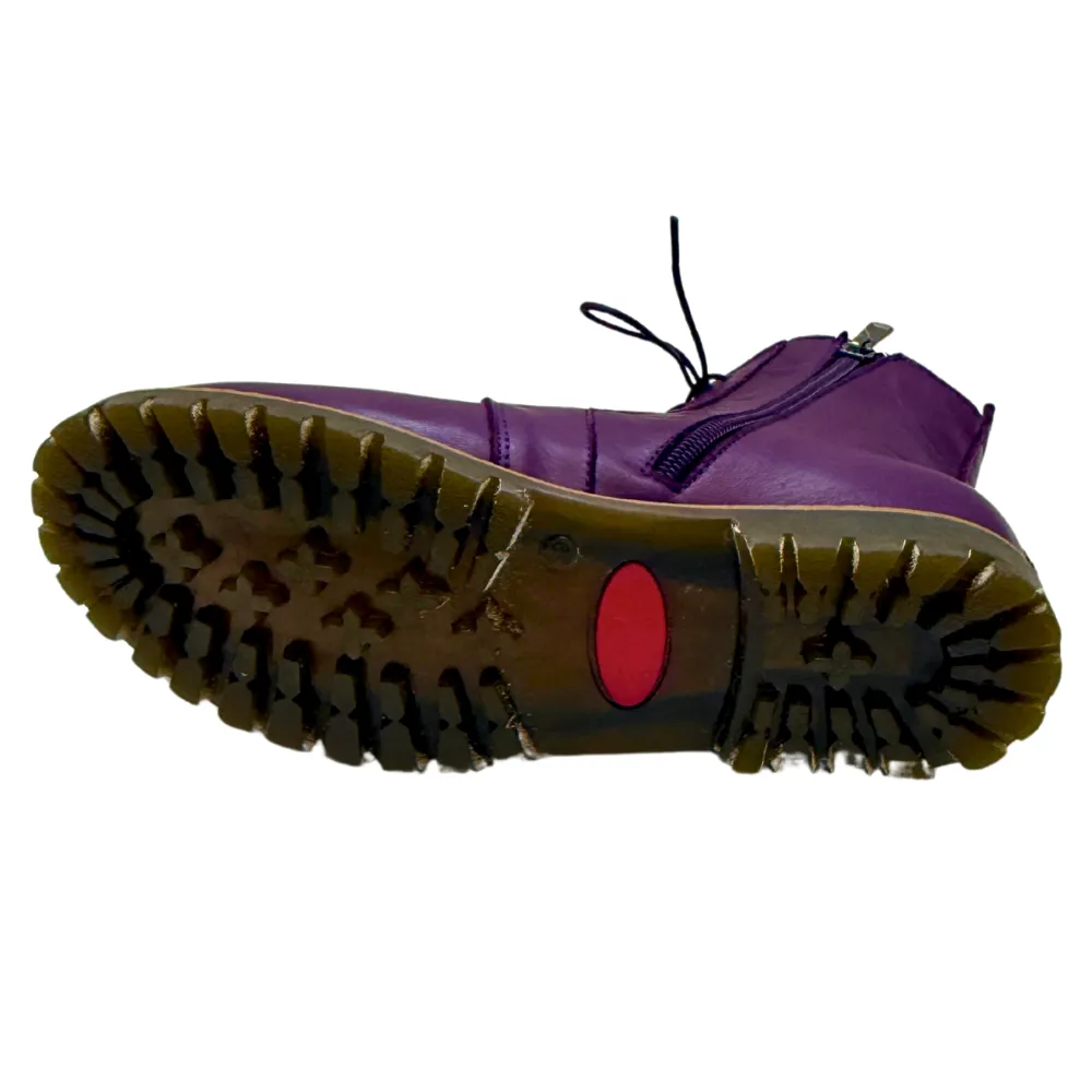 Andrea Conti Naughty Plum Leather Boot (Women's) Combat Boots With Sherpa