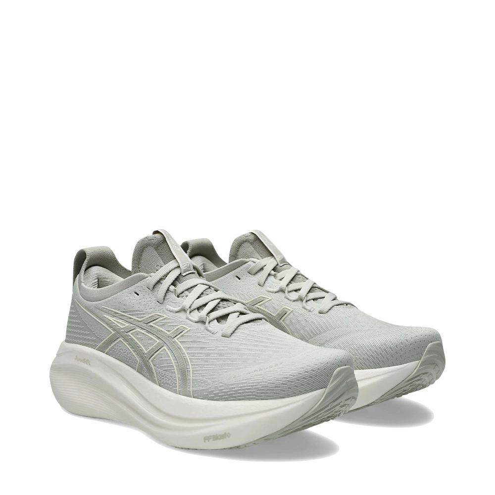 Asics Women's Gel Nimbus 27 Sneaker in Lake Grey/White Sage Coupon Code For Asics Shoes
