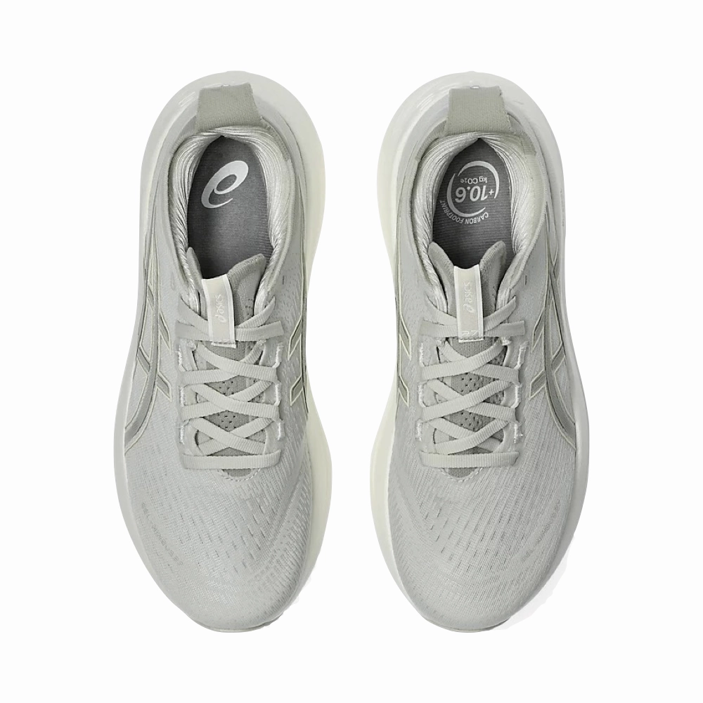 Asics Women's Gel Nimbus 27 Sneaker in Lake Grey/White Sage Asics Wide Toe Box Shoes