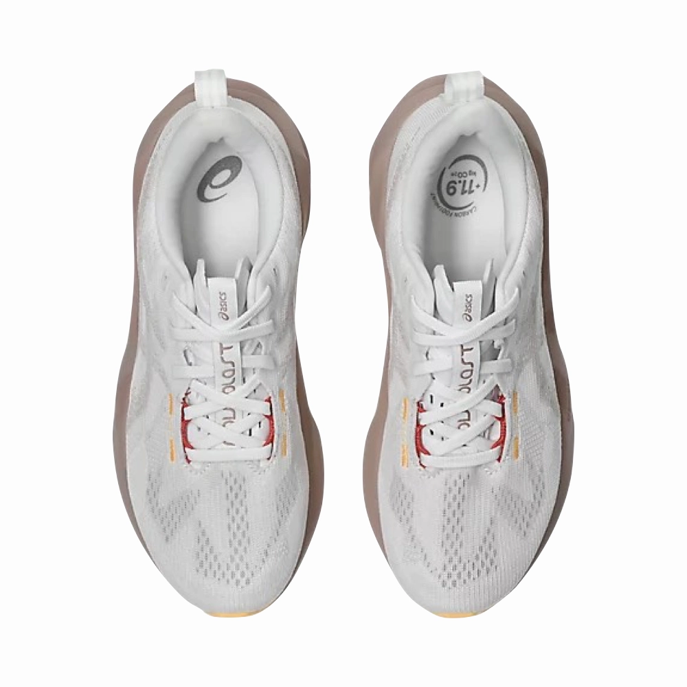 Asics Women's Novablast 5 Sneaker in White/Fawn Asics Best Running Shoe