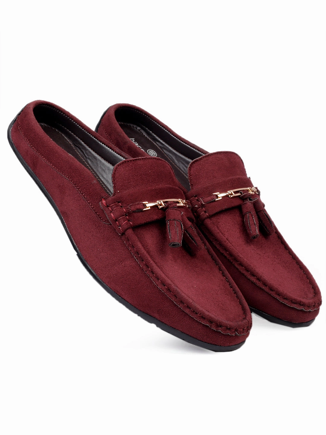 Bacca Bucci JAMBOREE Fashion Mules/Clogs/Backless Loafers for Party/Travel/Office-Velvet Maroon Horsebit Accent Loafers