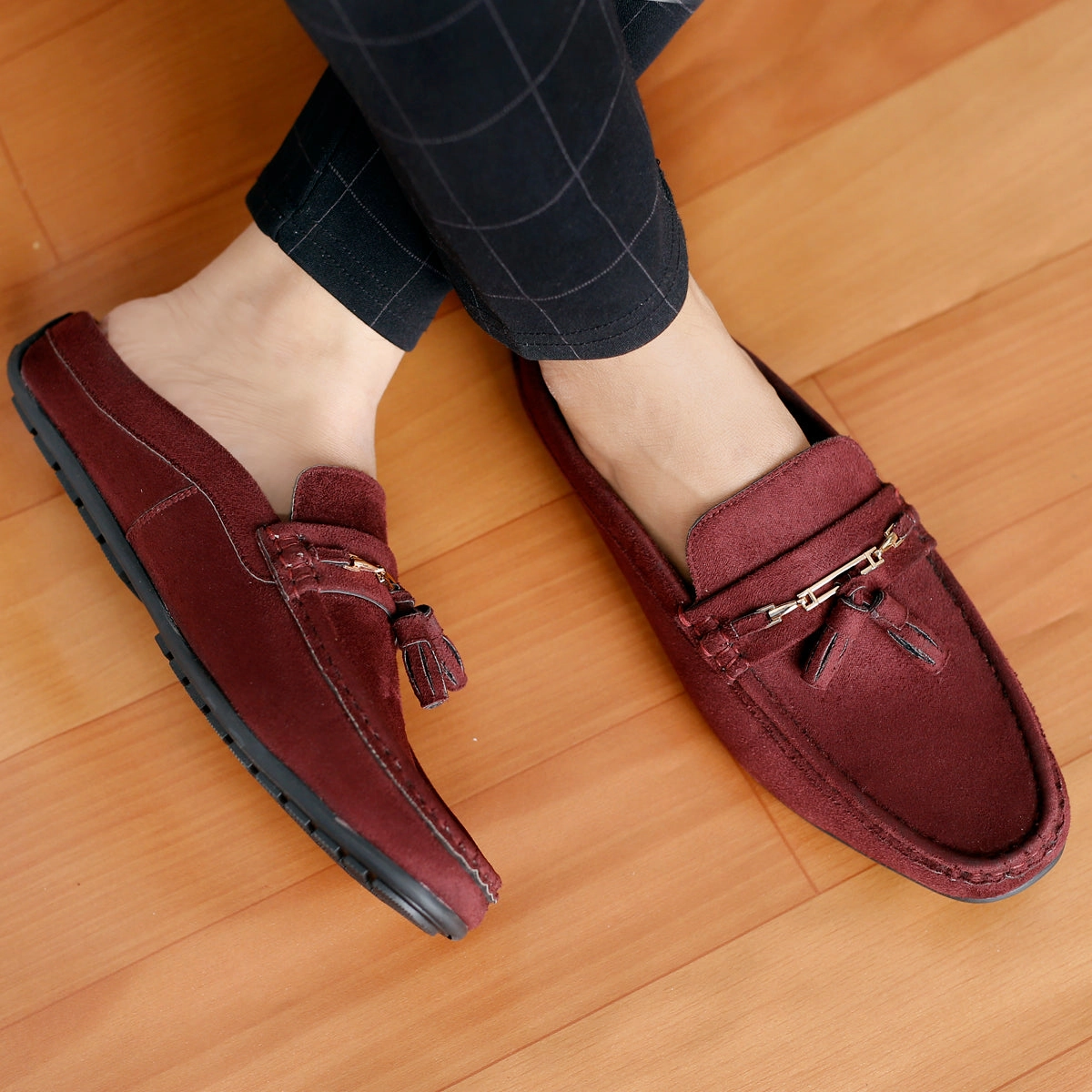 Freddy Loafers Bacca Bucci JAMBOREE Fashion Mules/Clogs/Backless Loafers for Party/Travel/Office-Velvet Maroon