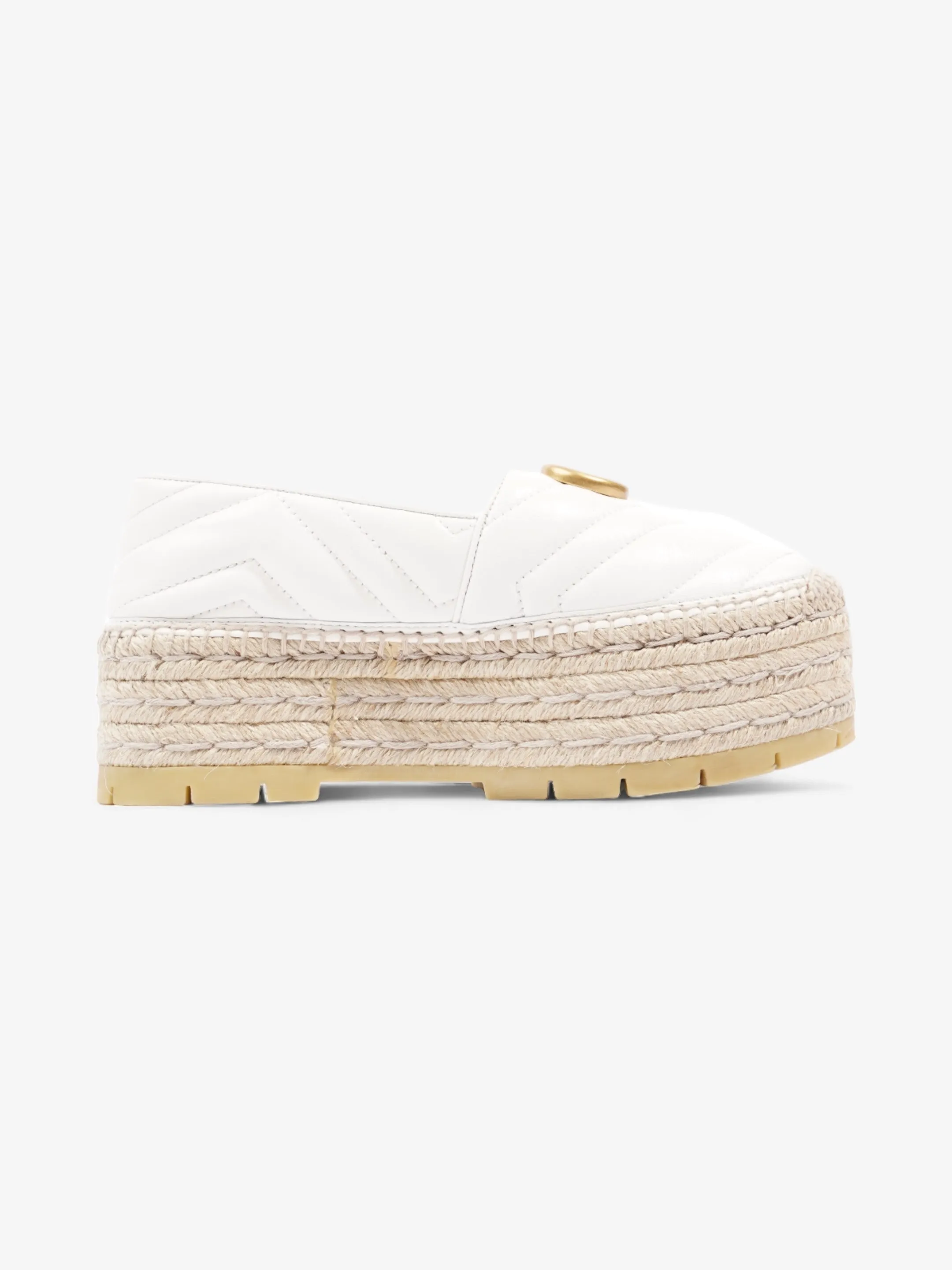 Gucci GG Marmont Platform Espadrille White / Gold Nappa Leather EU 36.5 UK 3.5 Platform Espadrilles Heels
