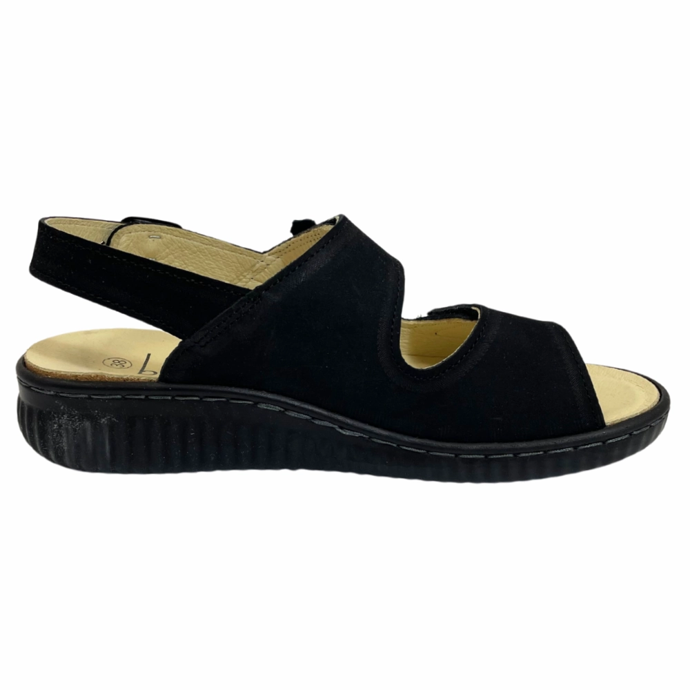 Belvida Portina Claudia Black Nubuck Sandal (Women's) Low Heel Sandals