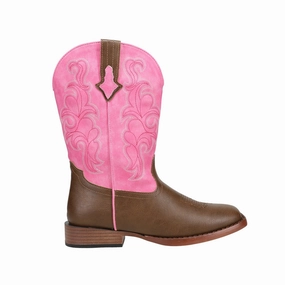 Blaze Pink Shaft Square Toe Cowboy Boots (Big kid) Vintage Lace Up Boots