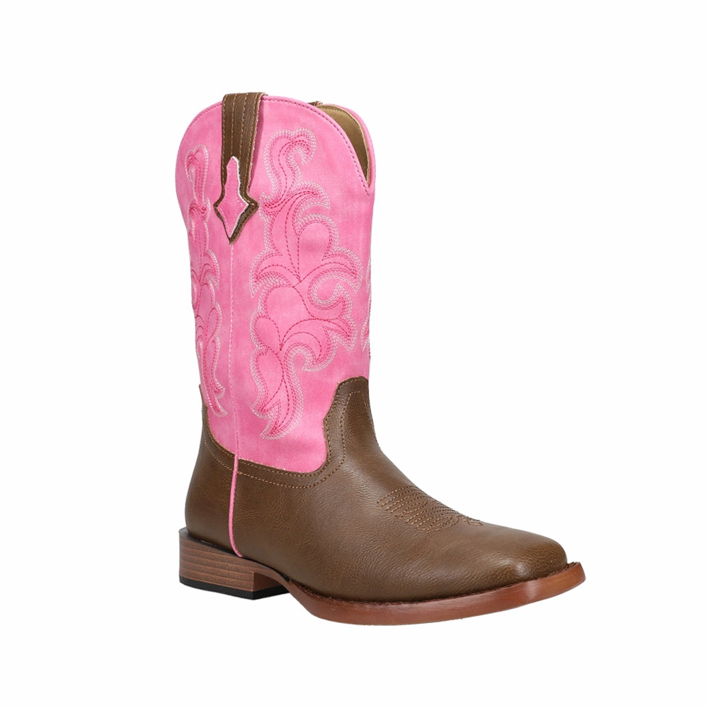 Waterproof Slip On Boots Blaze Pink Shaft Square Toe Cowboy Boots (Big kid)