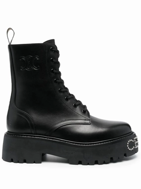 Bulky logo-embellished lace up boots Fold Over Ankle Boots Low Heel