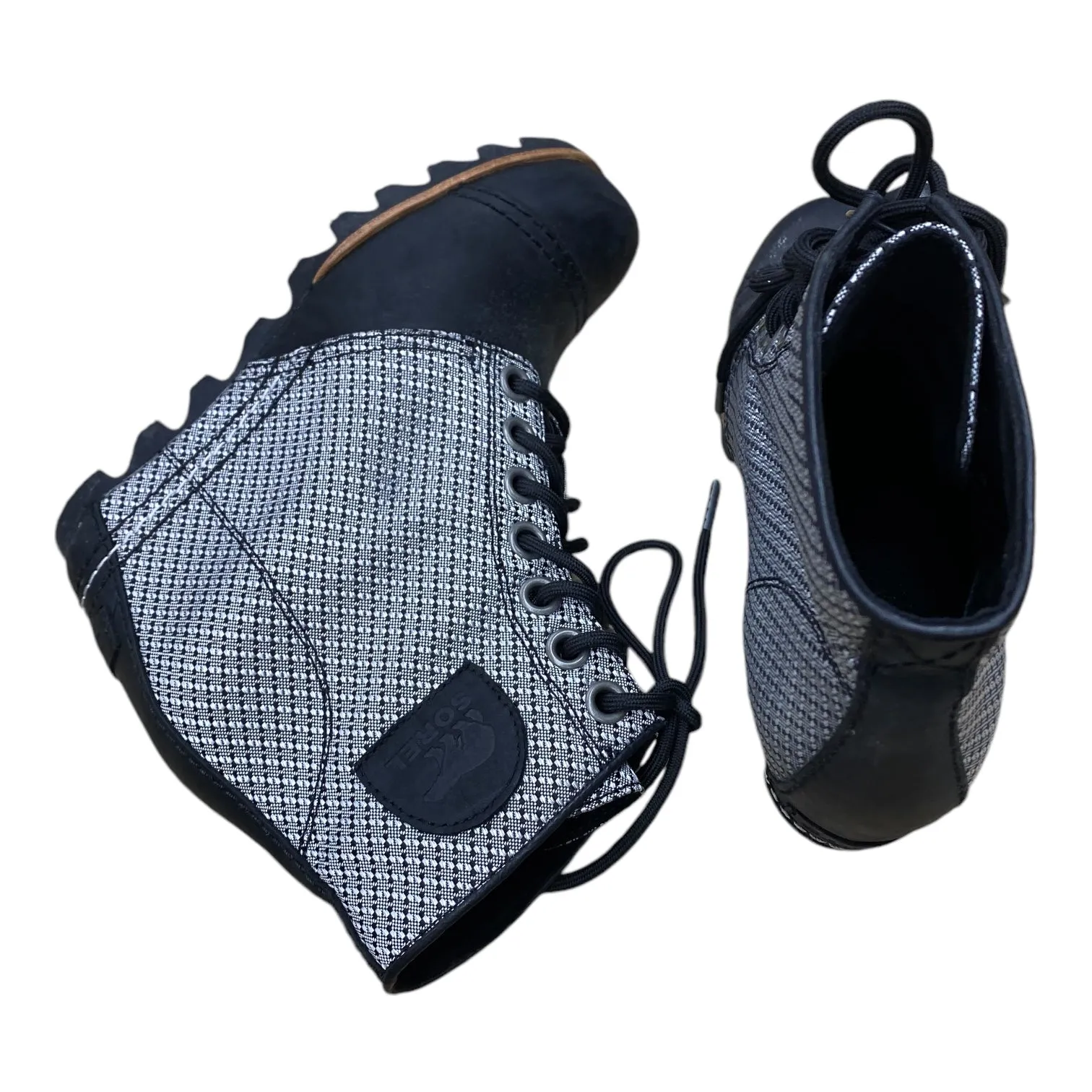 Boots Ankle Heels By Sorel In Black & Grey, Size: 7 Lace High Heel Shoes