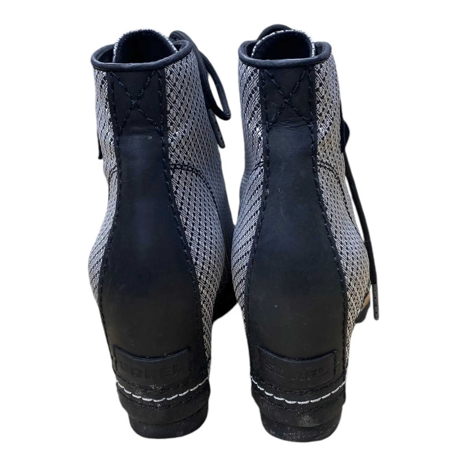 Foldable High Heels Boots Ankle Heels By Sorel In Black & Grey, Size: 7