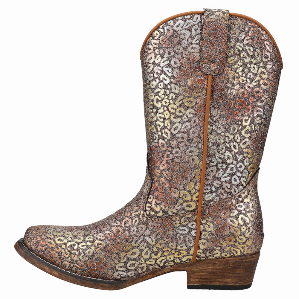 Dressy Cowboy Boots Riley Glitter Leopard Snip Toe Cowboy Boots (Little Kid)