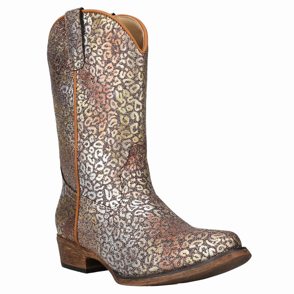 Danner Fire Boots Riley Glitter Leopard Snip Toe Cowboy Boots (Little Kid)