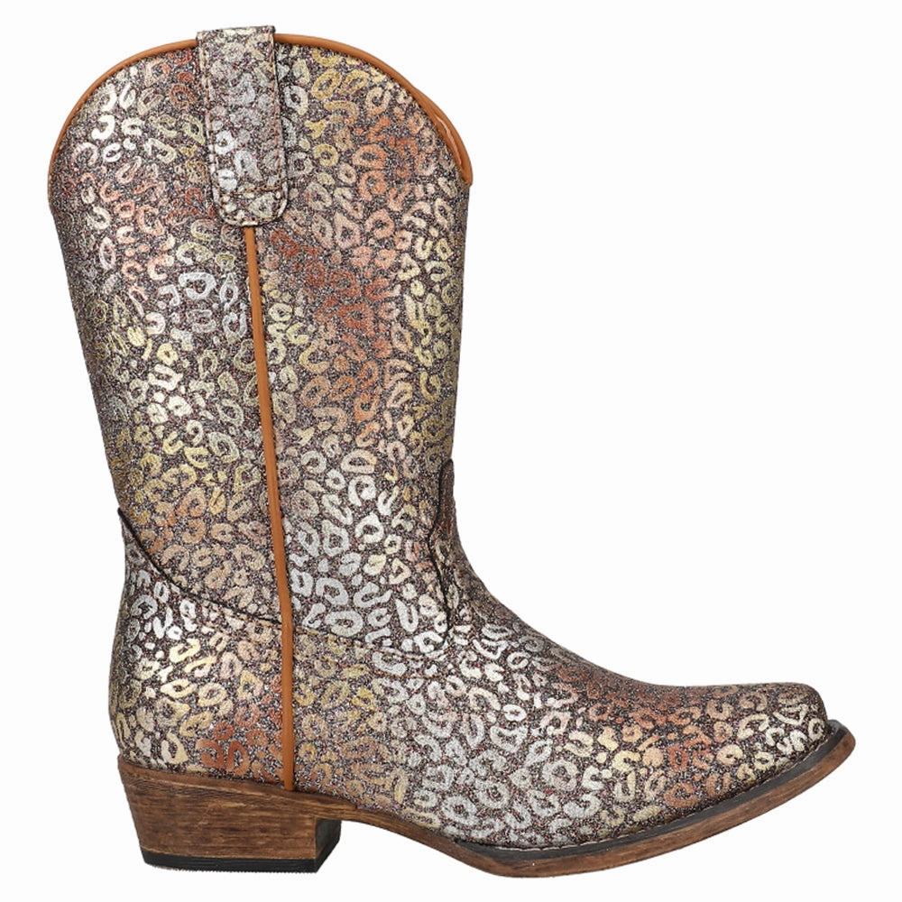 Waterproof Riding Boots Riley Glitter Leopard Snip Toe Cowboy Boots (Little Kid)