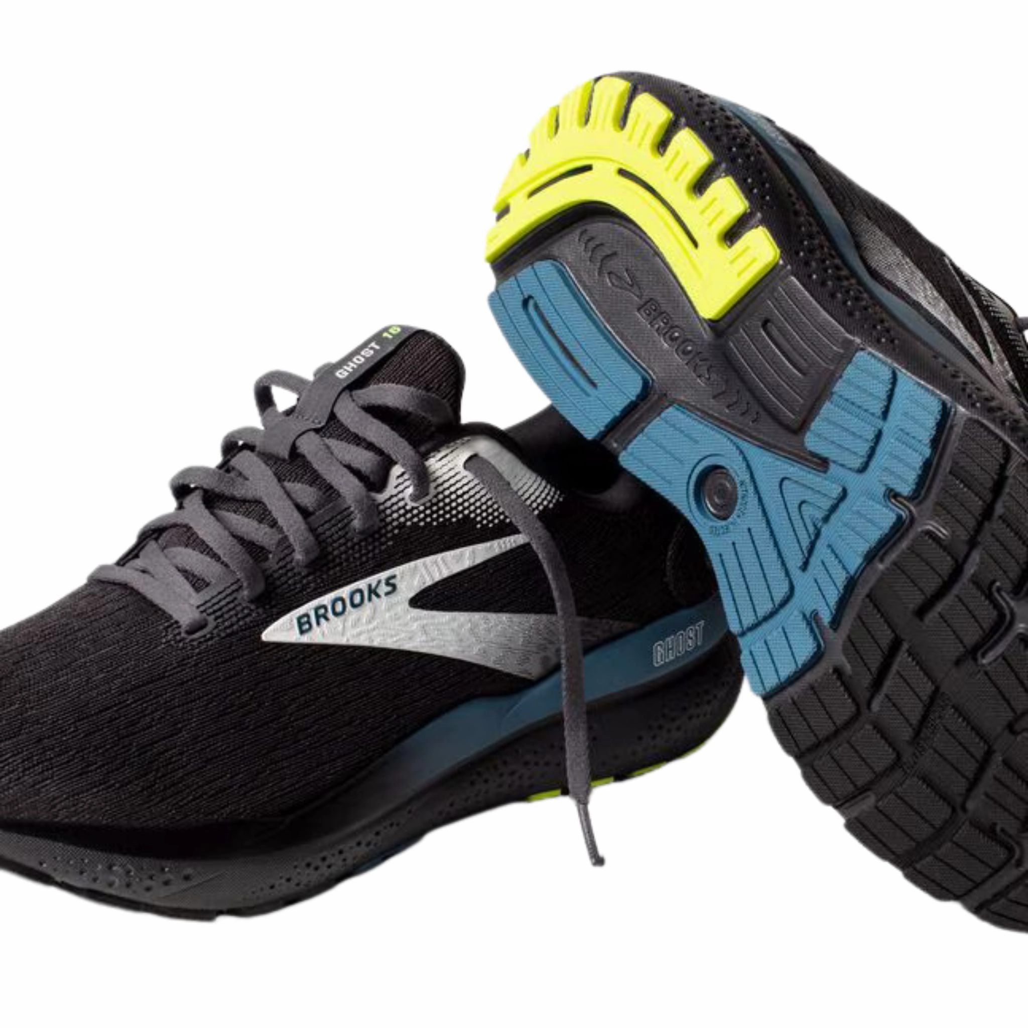Brooks Men's 110418 046 Ghost 16 Black Ebony Blue Cushion Support Running Shoes Coolest