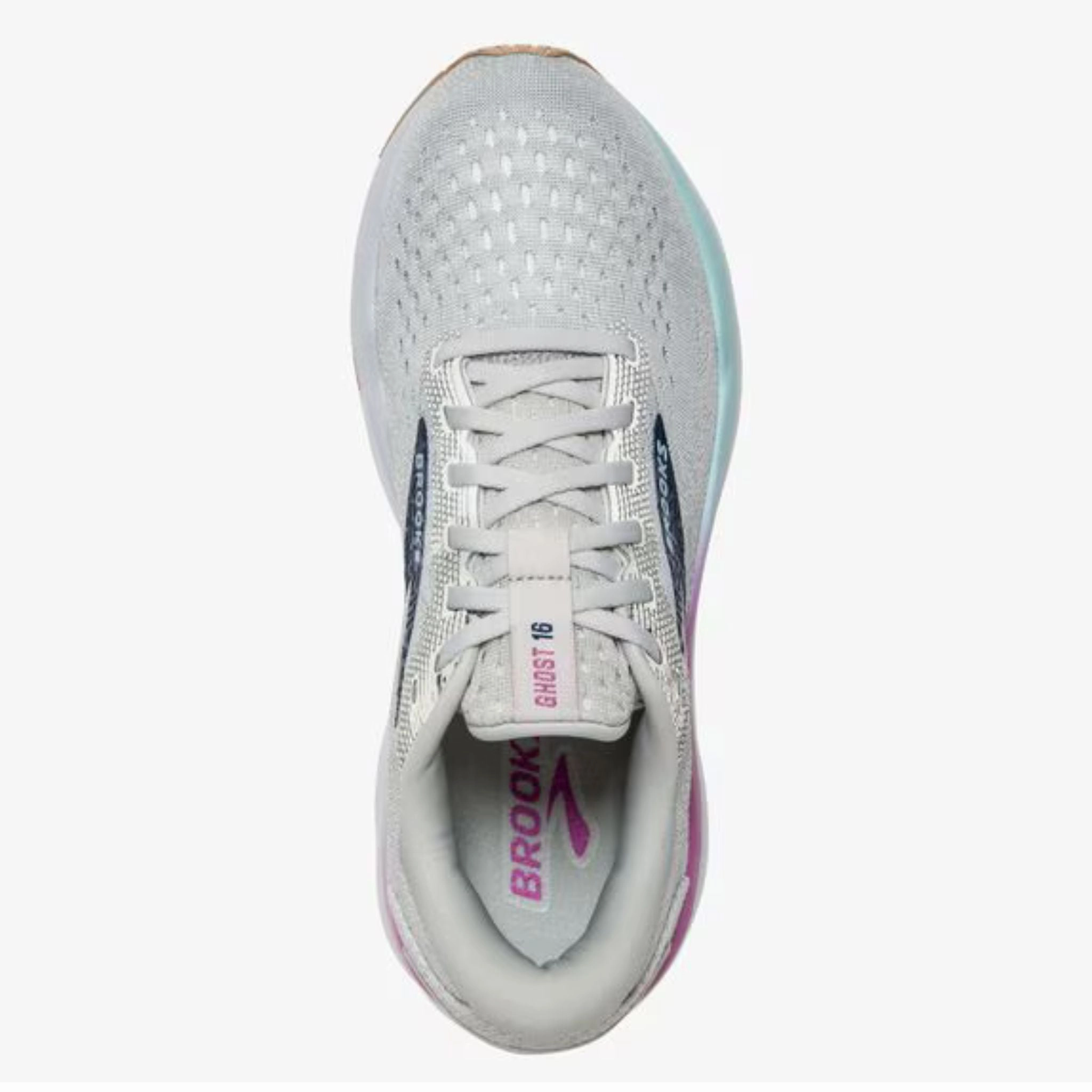 Brooks Women's 120407 175 Ghost 16 White Grey Estate Blue Cushion Support Running Shoes Ankle Support