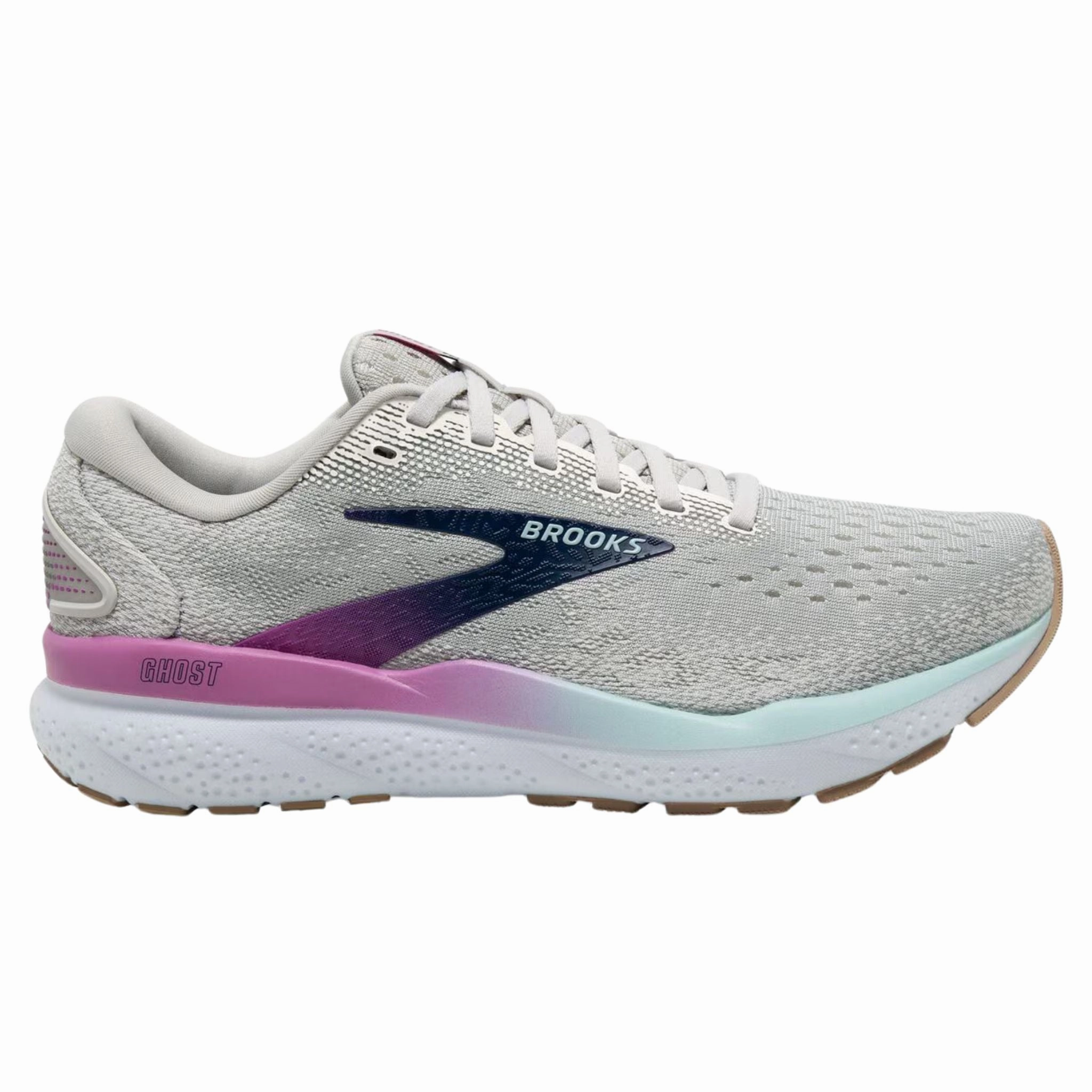 Slip Resistant Brooks Women's 120407 175 Ghost 16 White Grey Estate Blue Cushion Support Running Shoes