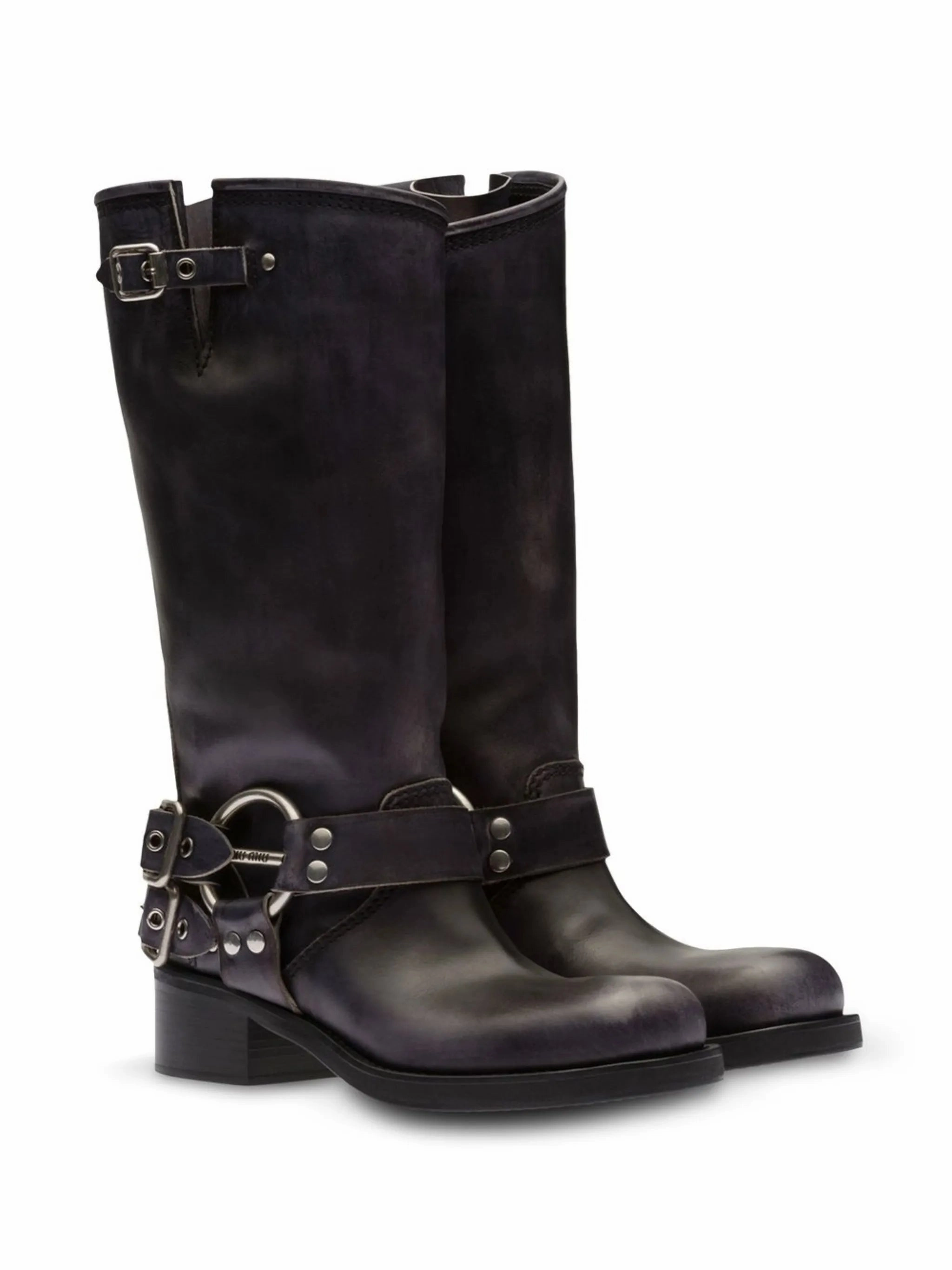 buckle-embellished biker boots Brown Ankle Boots No Heel