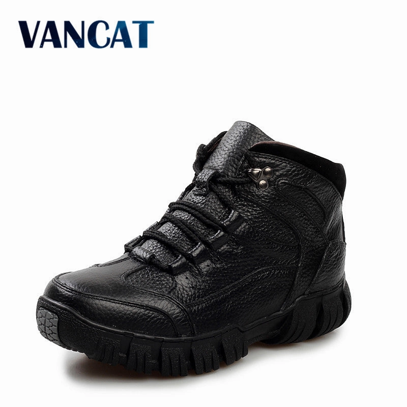 Flat Dressy Ankle Boots VANCAT Super Warm  Winter Men Boots Genuine Leather Boots Men Winter Shoes Men Military Fur Boots For Men Shoes Zapatos Hombre