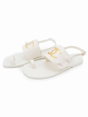 CC Logo Printing Sandals White Chanel Support Sandals