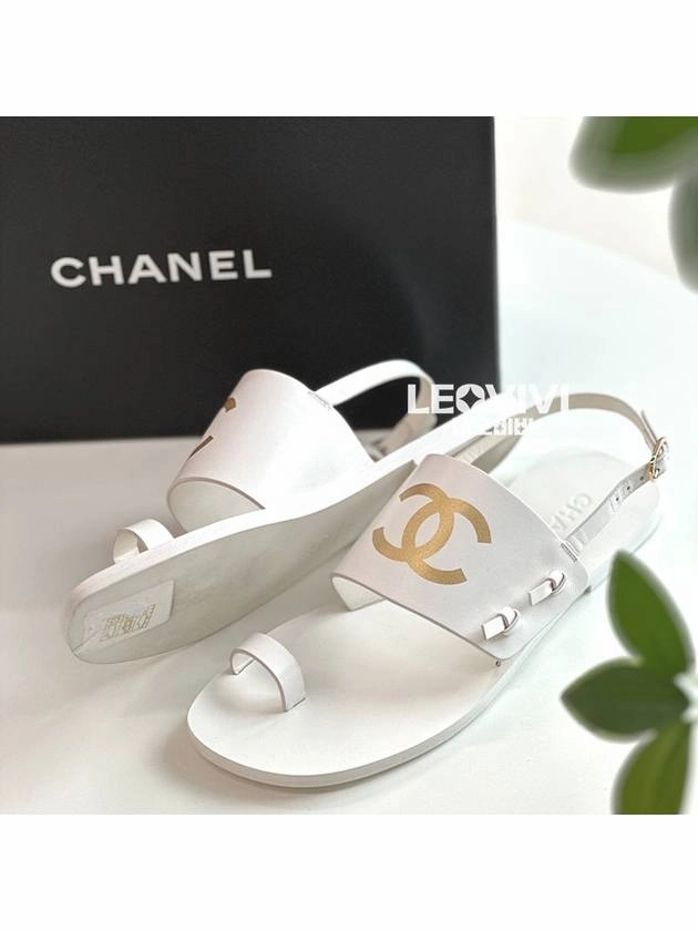 Crystal Sandals CC Logo Printing Sandals White Chanel