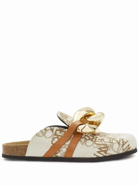 Leopard Print Loafers Chain logo grid mules