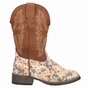 Claire Floral Square Toe Cowboy Boots (Little Kid-Big Kid) Waterproof Sneaker Boots