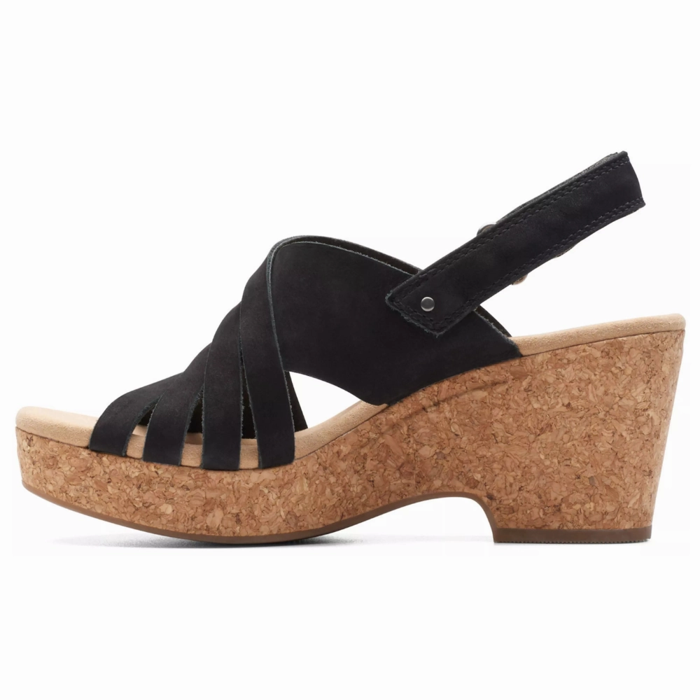 Sandals All Inclusive Bahamas Clarks Giselle Glow Black Nubuck Wedge Sandals (Women's)