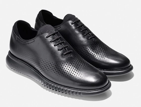 Cole Haan 2.ZeroGrand Lined Laser Black Wingtip with Charcoal Sole Shoes Loafers Oxfords