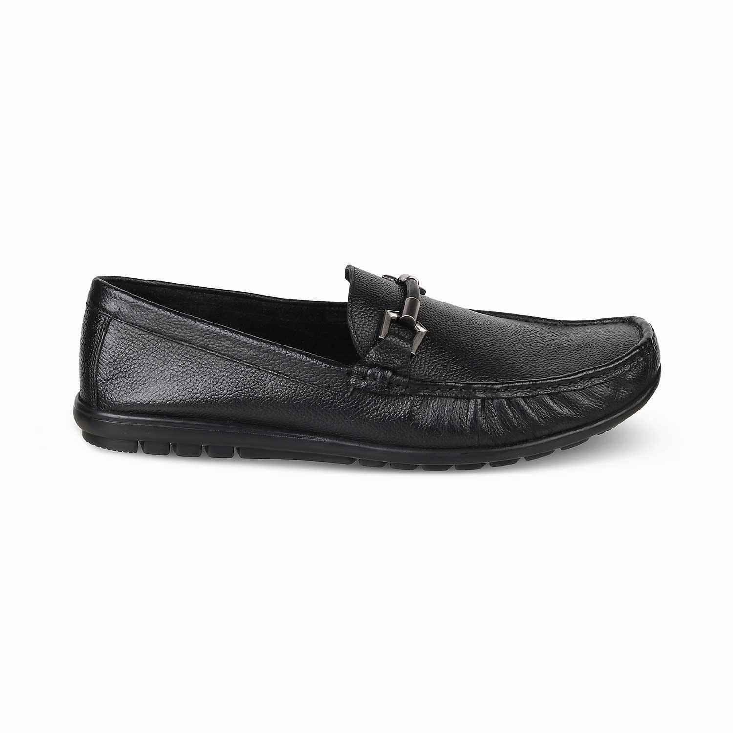 The Uffizi Black Men's Leather Loafers Tresmode Sling Back Loafers
