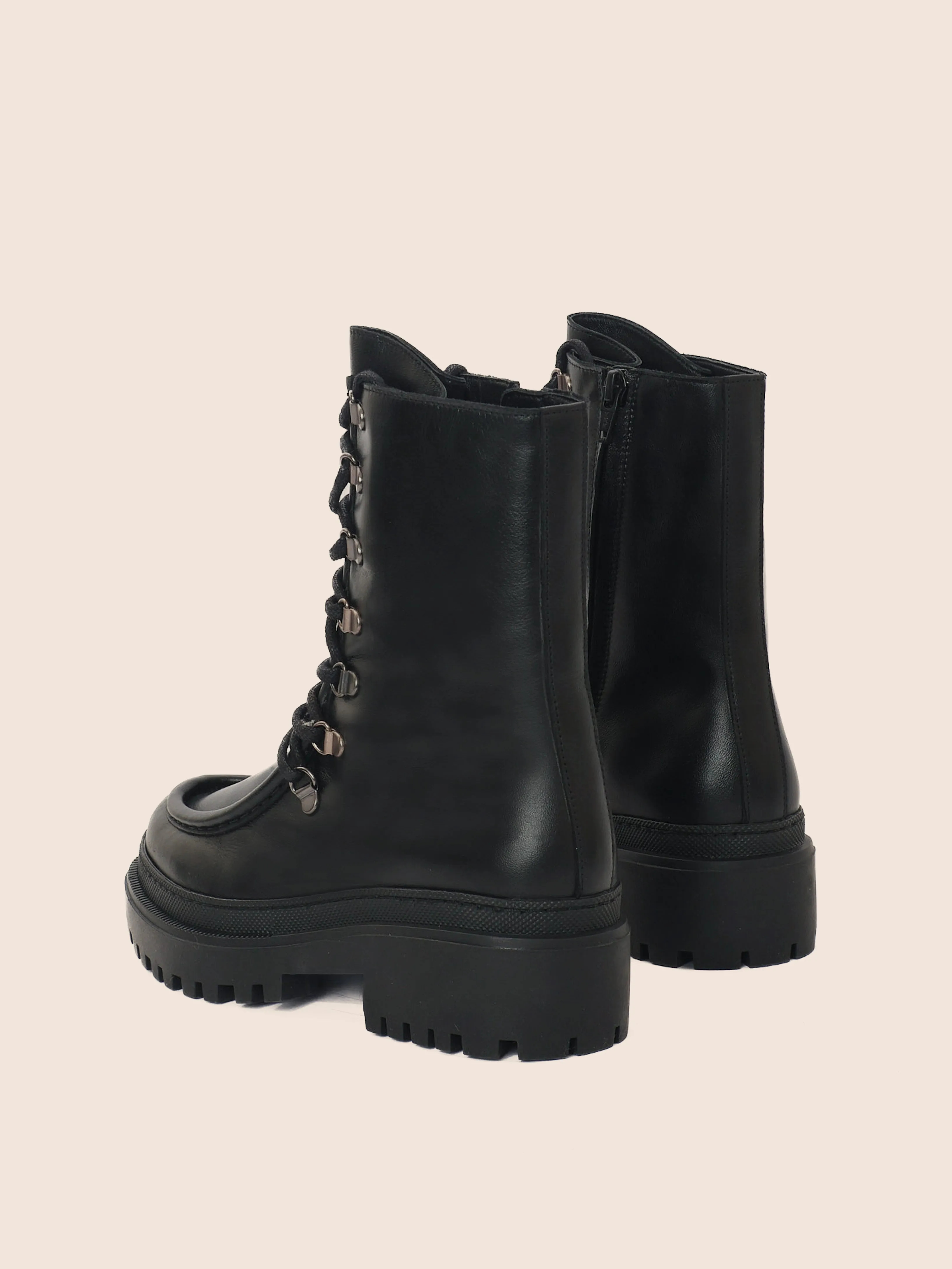 Lorena Black Unlined Boot Platform Combat Boots Heels