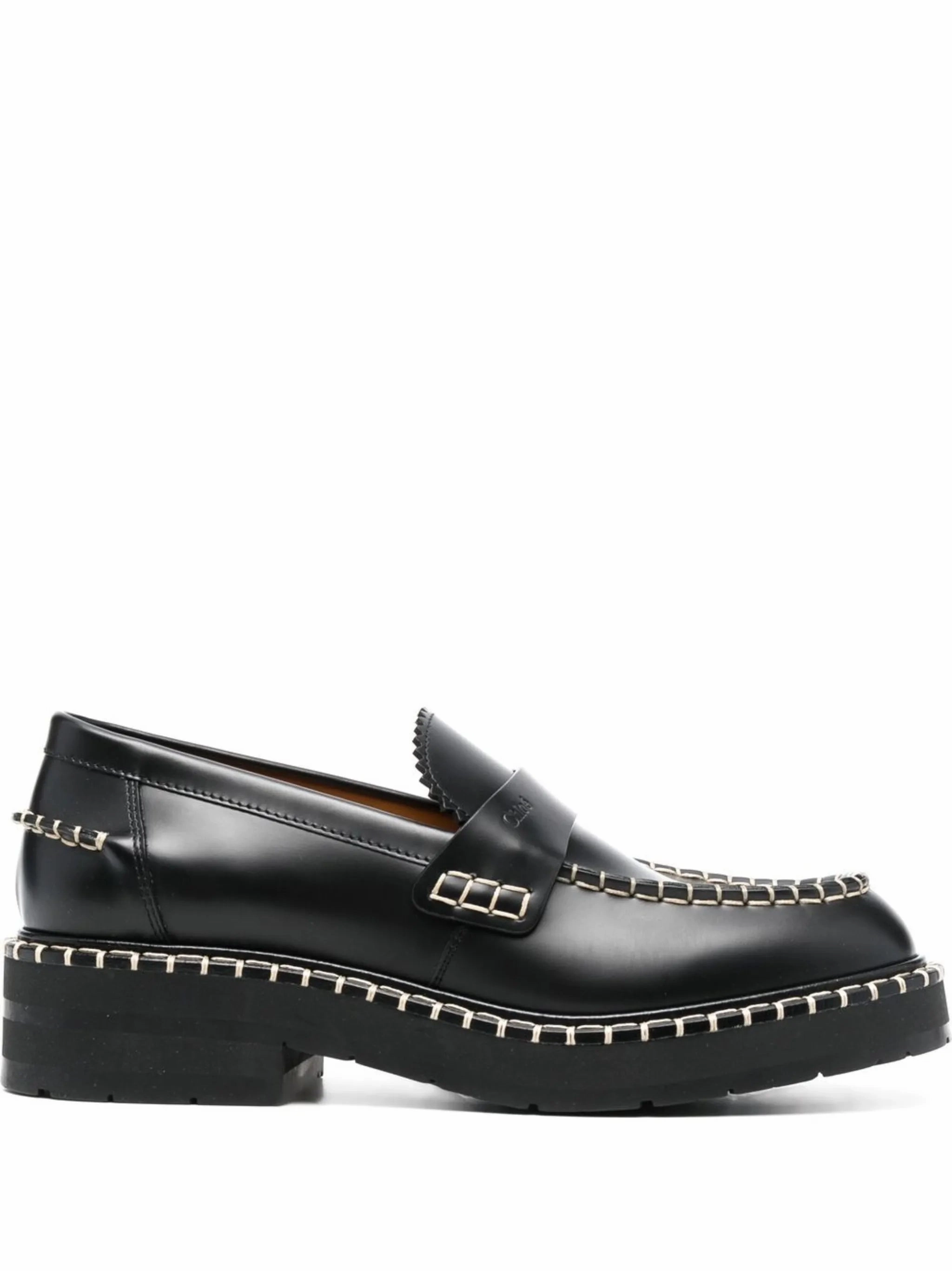 Slip-ons And Loafers contrast-stitching leather loafers
