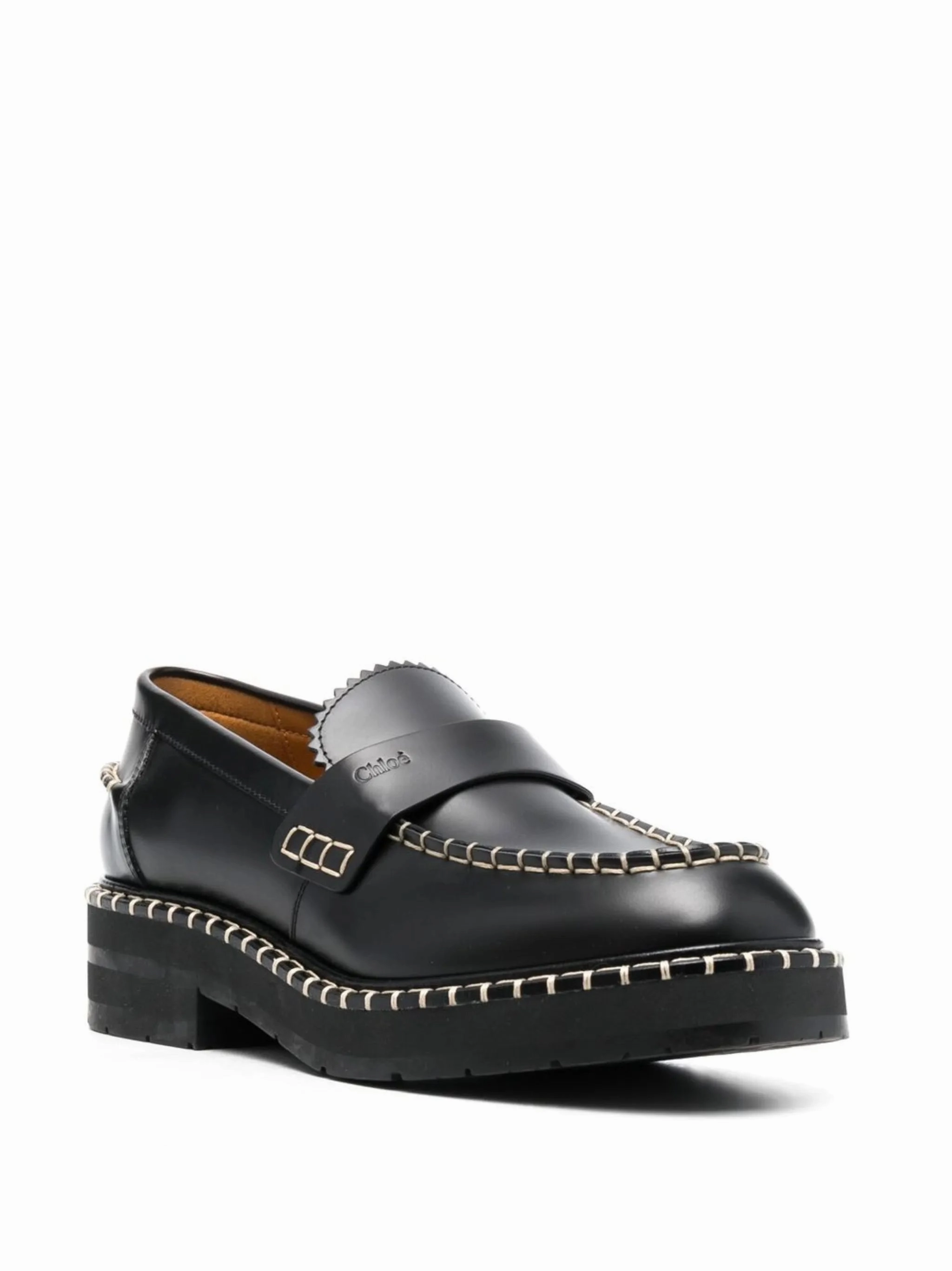 Nine West High Heel Loafers contrast-stitching leather loafers