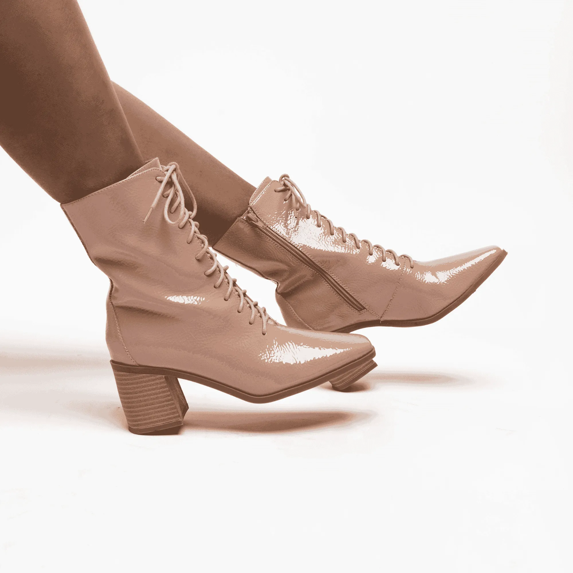 COVVA LACE-UP BOOTIES IN PATENT Orly Combat Boots