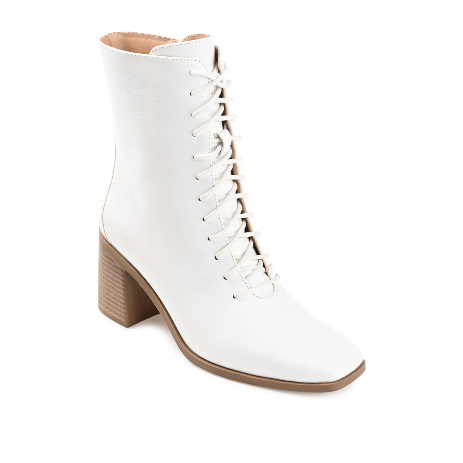 COVVA LACE-UP BOOTIES IN PATENT Stacked Heel Combat Boots