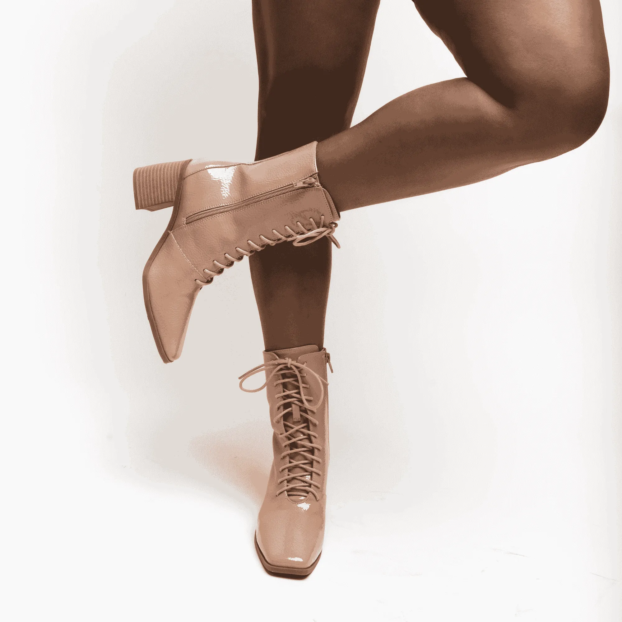 COVVA LACE-UP BOOTIES IN PATENT Resole Combat Boots